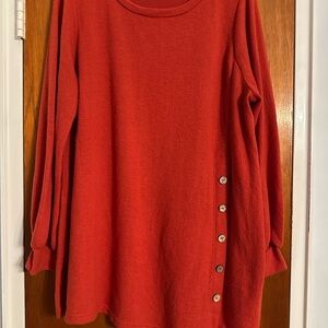 Emerald Red Boxy Tunic with Buttoned Details